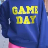 New Dear-Lover Game Day Crew Neck Graphic Pullover Sweatshirt Dark Blue