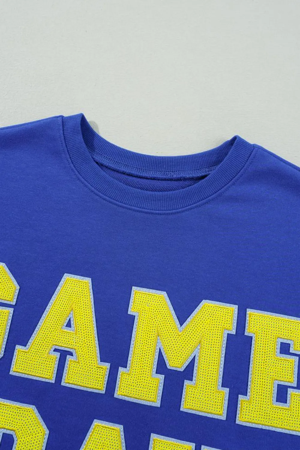 New Dear-Lover Game Day Crew Neck Graphic Pullover Sweatshirt Dark Blue