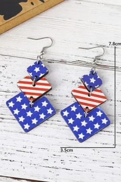 Outlet Dear-Lover Geometric Wooden Star Stripe Flag Dangle Earrings Dark Blue