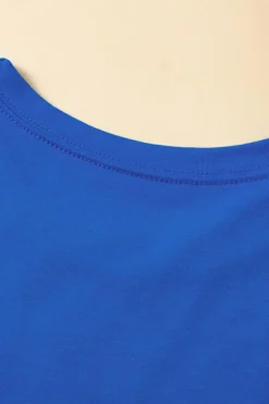Discount Dear-Lover Longline Short Sleeve Side Slit Drop Shoulder Top Dark Blue