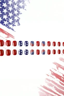 Sale Dear-Lover 24pcs American Flag Short Square Nail Stickers Dark Blue