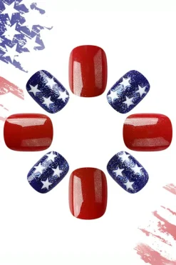 Sale Dear-Lover 24pcs American Flag Short Square Nail Stickers Dark Blue