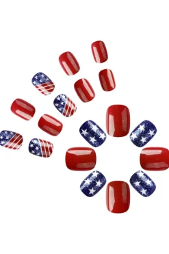 Sale Dear-Lover 24pcs American Flag Short Square Nail Stickers Dark Blue