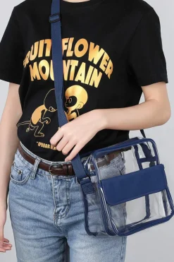 New Dear-Lover PVC Patchwork Adjustable Strap Square Crossbody Bag Dark Blue