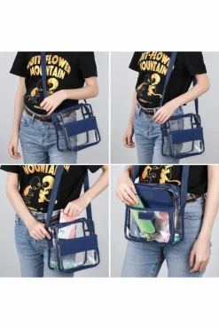 New Dear-Lover PVC Patchwork Adjustable Strap Square Crossbody Bag Dark Blue