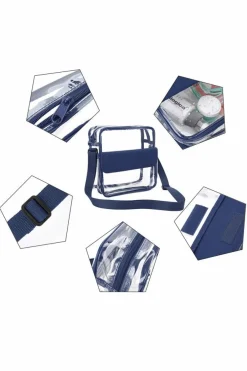 New Dear-Lover PVC Patchwork Adjustable Strap Square Crossbody Bag Dark Blue