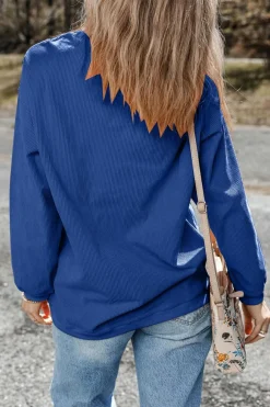 Online Dear-Lover Ribbed Corduroy Oversized Sweatshirt Dark Blue