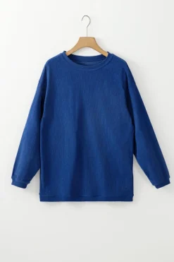 Online Dear-Lover Ribbed Corduroy Oversized Sweatshirt Dark Blue