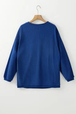 Online Dear-Lover Ribbed Corduroy Oversized Sweatshirt Dark Blue