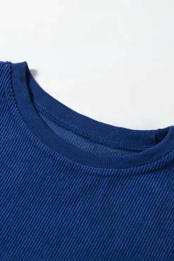Online Dear-Lover Ribbed Corduroy Oversized Sweatshirt Dark Blue