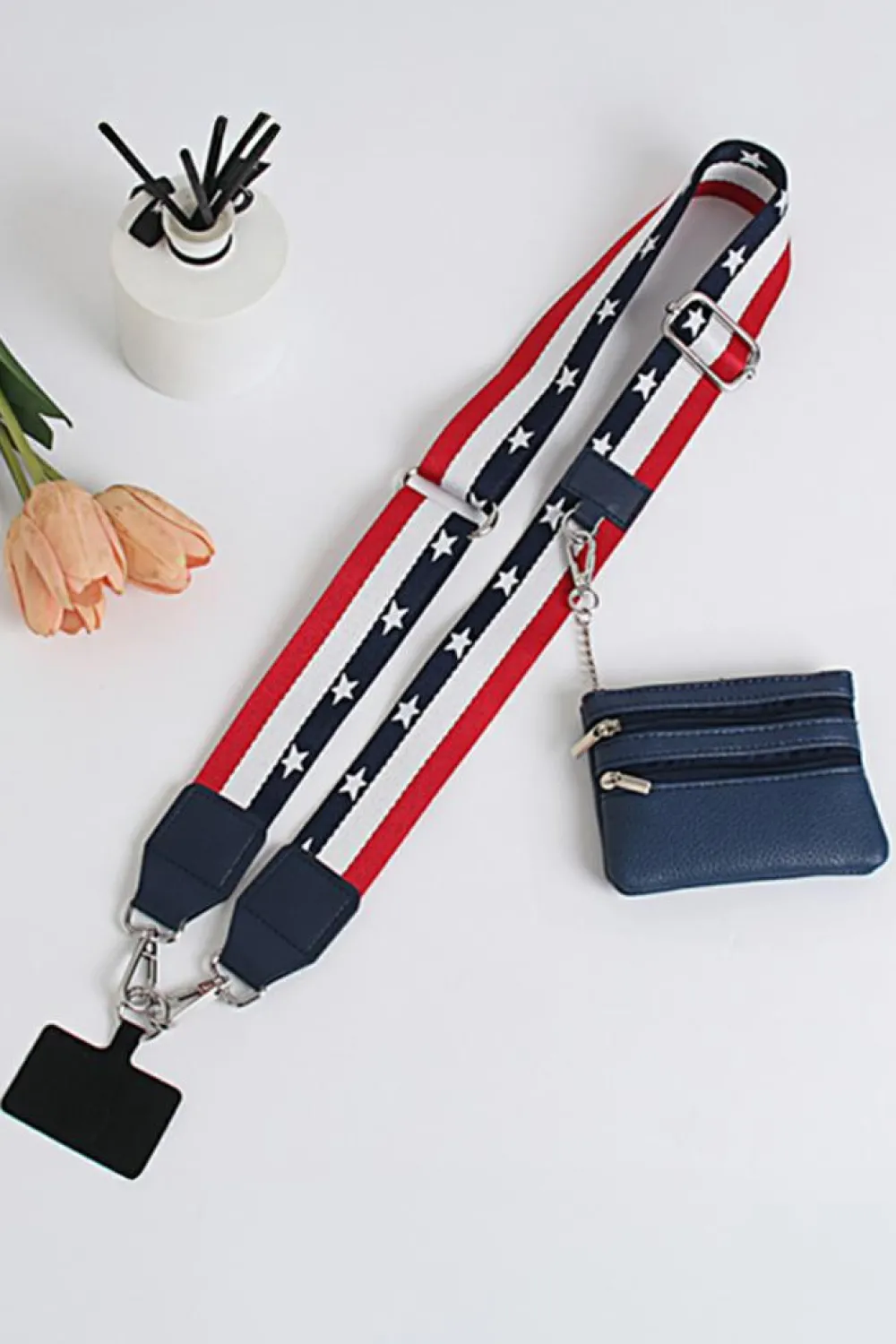 Hot Dear-Lover Star and Stripe Print Phone Strap with Pouch Dark Blue