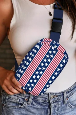 Hot Dear-Lover Star Printed Buckle Strap Flag Day Crossbody Bag Dark Blue