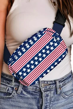 Hot Dear-Lover Star Printed Buckle Strap Flag Day Crossbody Bag Dark Blue