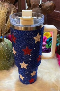 Sale Dear-Lover Star Shape Rhinestone Handle Large Vacuum Cup 40oz Dark Blue