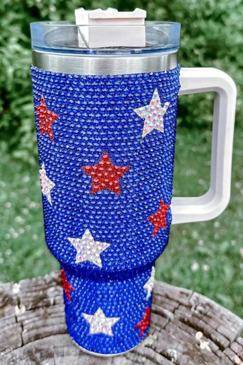 Sale Dear-Lover Star Shape Rhinestone Handle Large Vacuum Cup 40oz Dark Blue