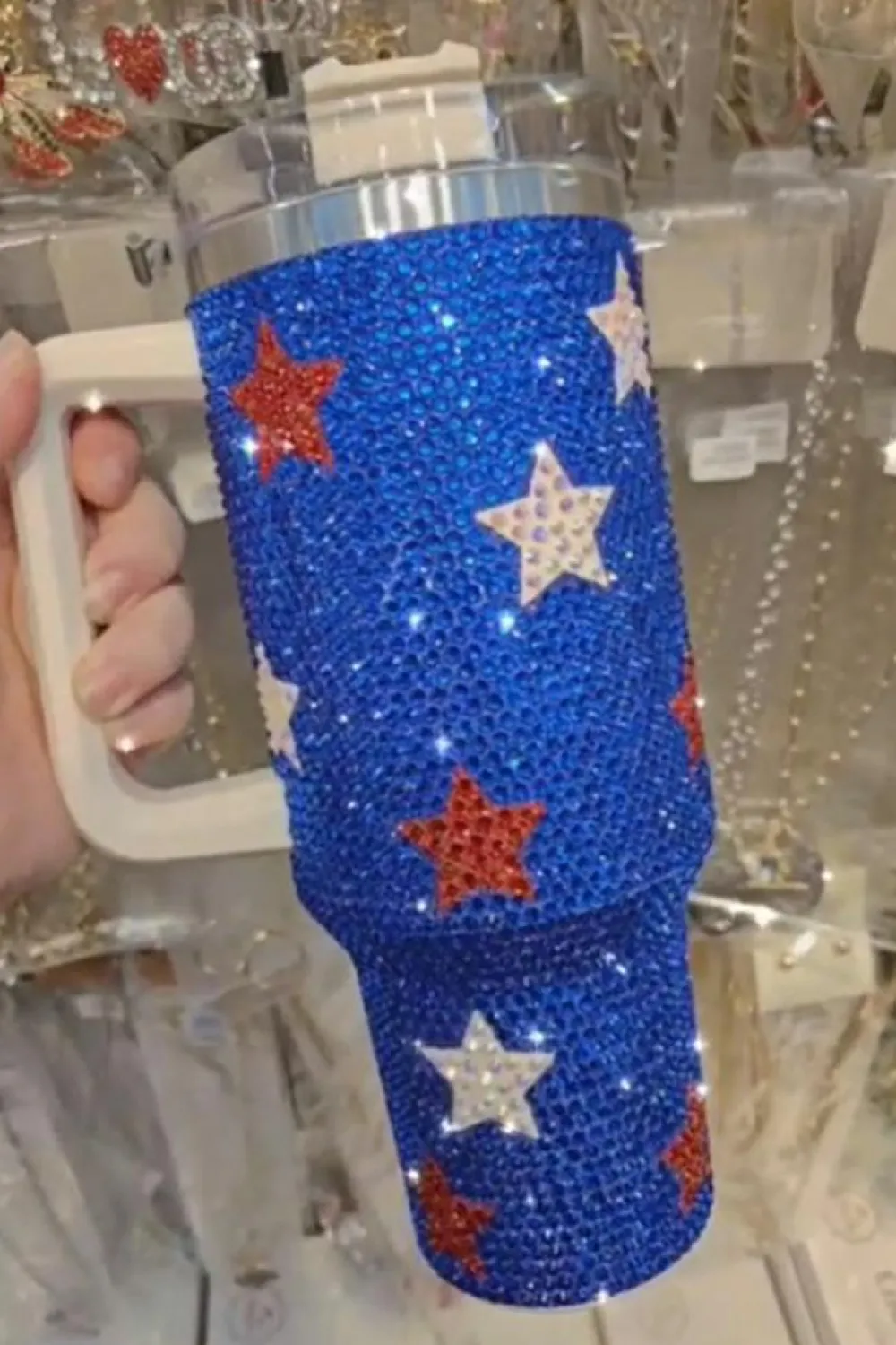 Sale Dear-Lover Star Shape Rhinestone Handle Large Vacuum Cup 40oz Dark Blue
