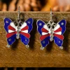 Hot Dear-Lover Stars and Stripes Print Butterfly Shape Hook Earrings Dark Blue