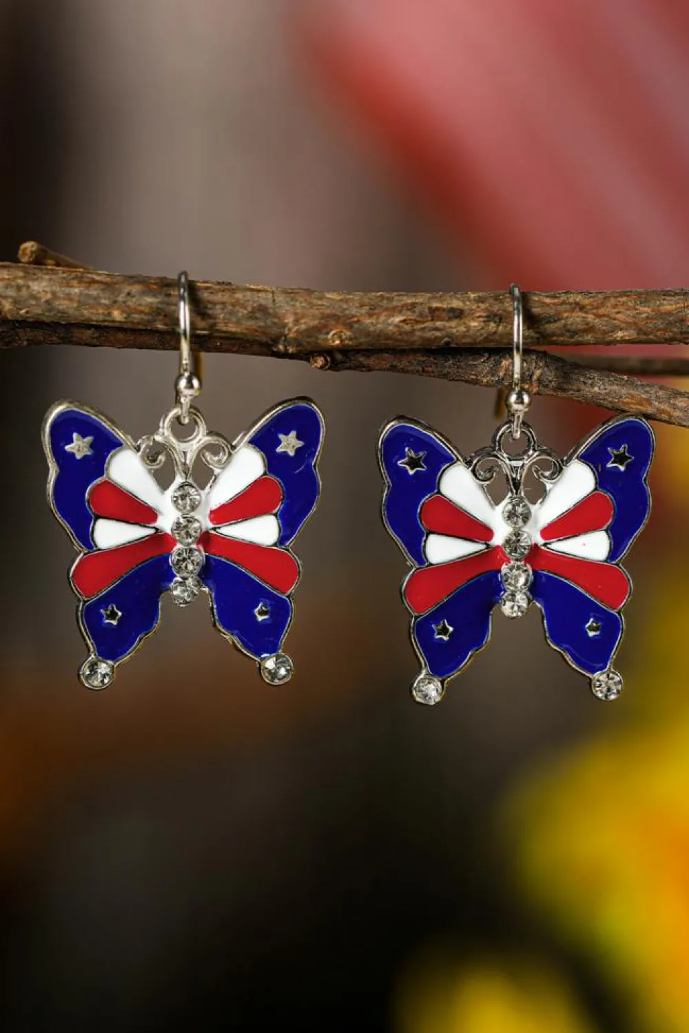Hot Dear-Lover Stars and Stripes Print Butterfly Shape Hook Earrings Dark Blue
