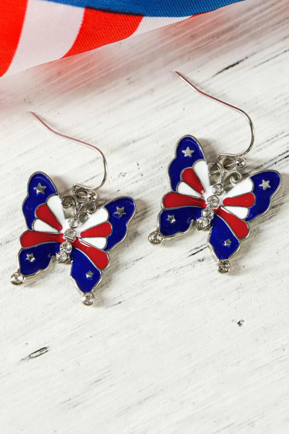 Hot Dear-Lover Stars and Stripes Print Butterfly Shape Hook Earrings Dark Blue