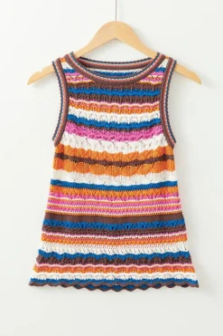 Hot Dear-Lover Striped Textured Knit Crew Neck Sweater Vest Dark Blue
