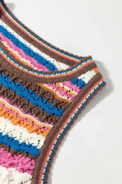 Hot Dear-Lover Striped Textured Knit Crew Neck Sweater Vest Dark Blue