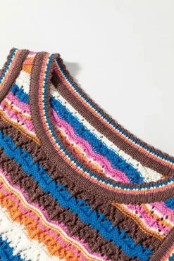 Hot Dear-Lover Striped Textured Knit Crew Neck Sweater Vest Dark Blue
