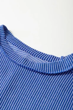 Discount Dear-Lover Textured Knit Exposed Stitching T-shirt Dark Blue