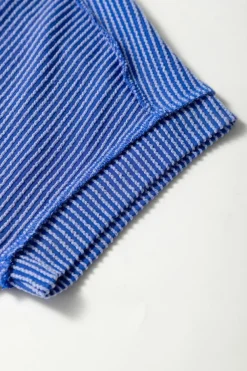 Discount Dear-Lover Textured Knit Exposed Stitching T-shirt Dark Blue