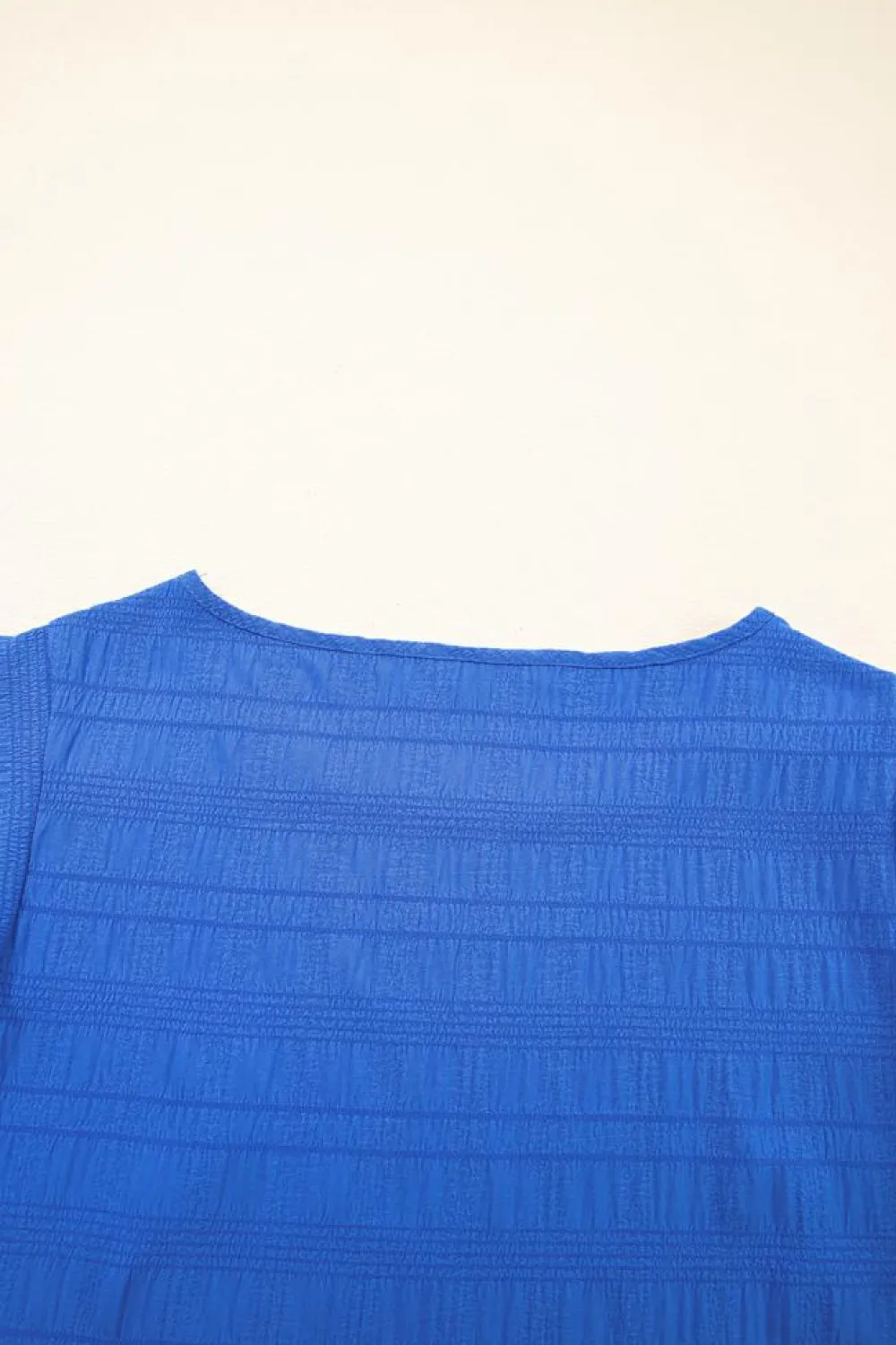 Clearance Dear-Lover Textured Ruffled Sleeve Round Neck Top Dark Blue