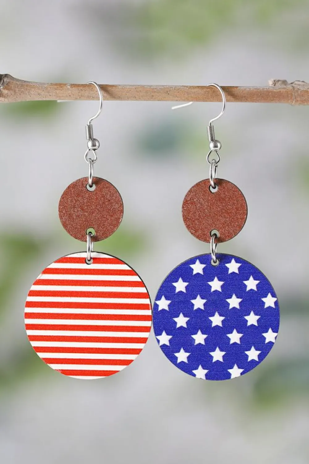 Outlet Dear-Lover 4th of July Wooden Flag Earrings Dark Blue