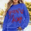 New Dear-Lover Tinsel Game Day Drop Shoulder Graphic Sweatshirt Dark Blue