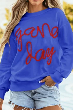 New Dear-Lover Tinsel Game Day Drop Shoulder Graphic Sweatshirt Dark Blue