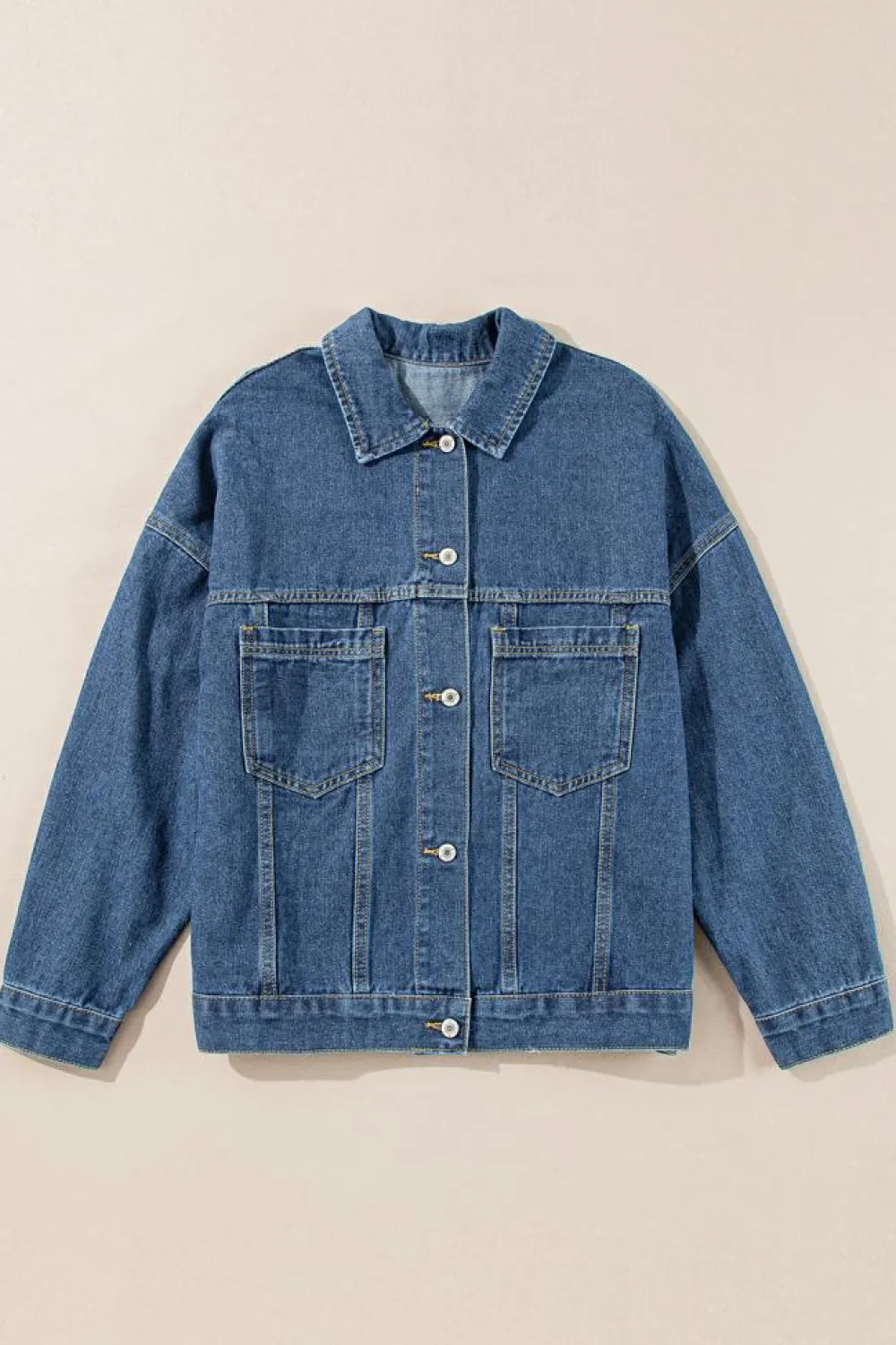 Clearance Dear-Lover Washed Oversize Pocketed Denim Jacket Dark Blue