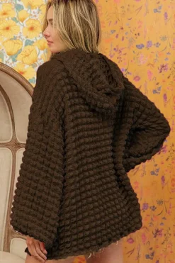 New Dear-Lover Bubble Textured Waffle Hoodie Dark Brown