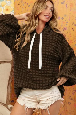 New Dear-Lover Bubble Textured Waffle Hoodie Dark Brown