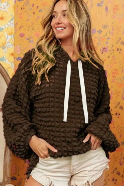 New Dear-Lover Bubble Textured Waffle Hoodie Dark Brown