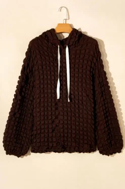 New Dear-Lover Bubble Textured Waffle Hoodie Dark Brown