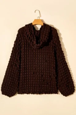 New Dear-Lover Bubble Textured Waffle Hoodie Dark Brown