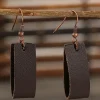 Hot Dear-Lover Circle PU Leather Drop Earrings Dark Brown