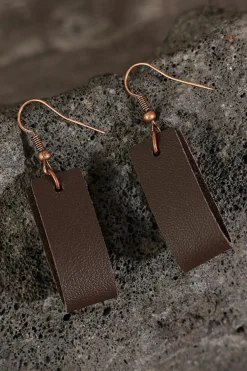 Hot Dear-Lover Circle PU Leather Drop Earrings Dark Brown