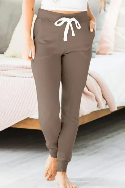 Sale Dear-Lover Drawstring Waist Pocketed Joggers Dark Brown