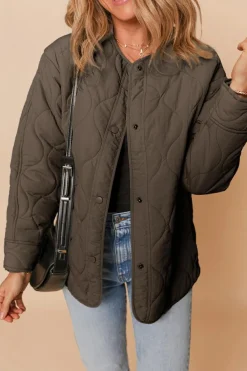 New Dear-Lover Snap Button Quilted Puffer Jacket Dark Brown