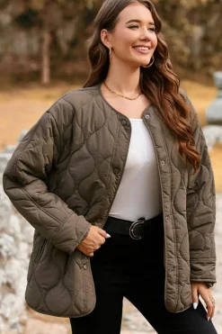 New Dear-Lover Snap Button Quilted Puffer Jacket Dark Brown