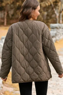 New Dear-Lover Snap Button Quilted Puffer Jacket Dark Brown