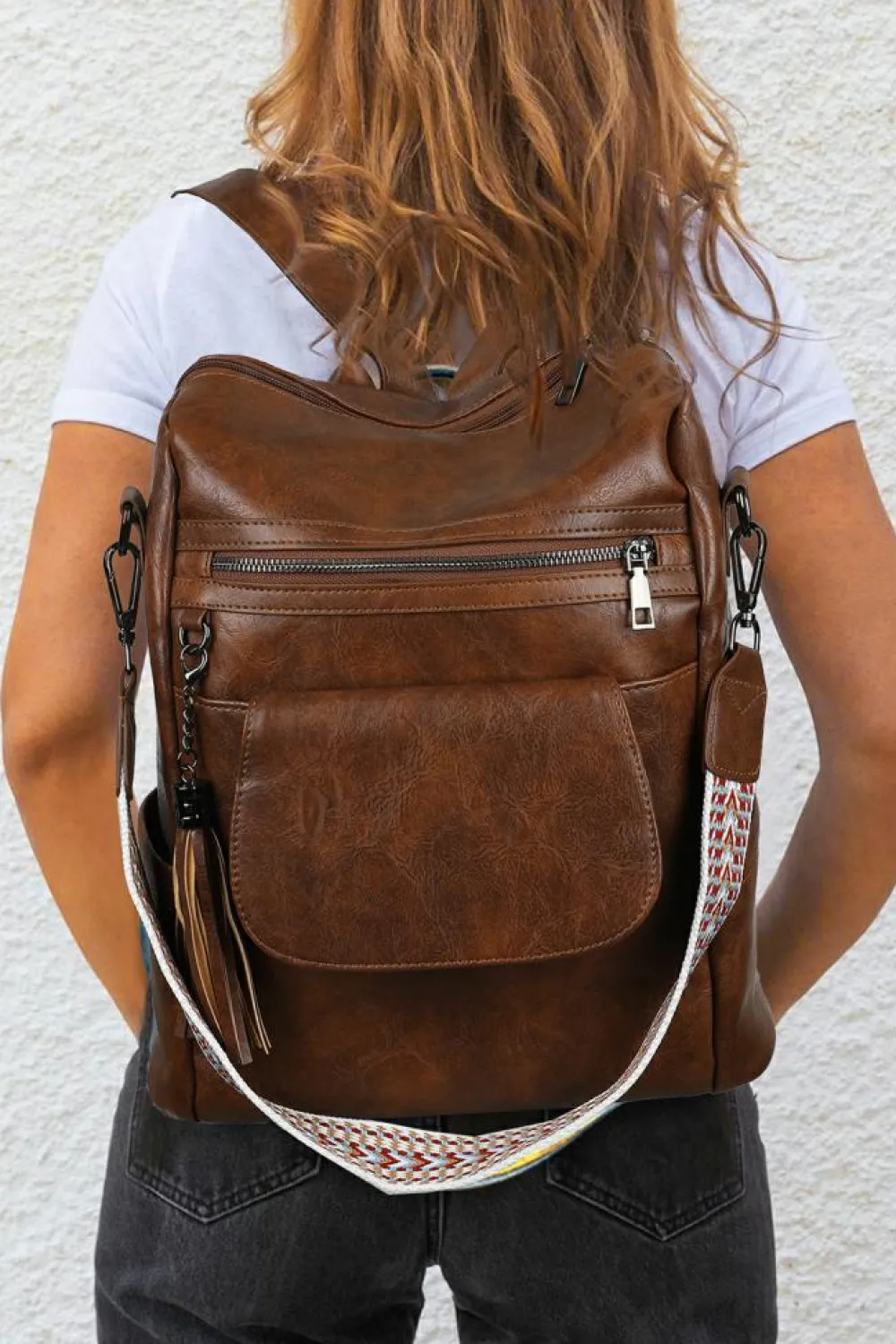 Clearance Dear-Lover Tassel Decor Retro PU Large Capacity Backpack Dark Brown