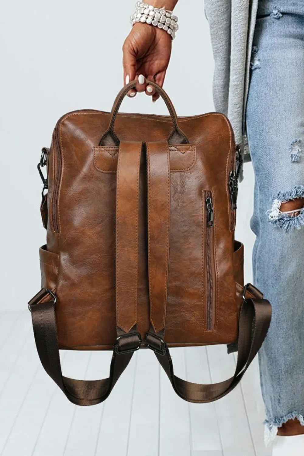 Clearance Dear-Lover Tassel Decor Retro PU Large Capacity Backpack Dark Brown