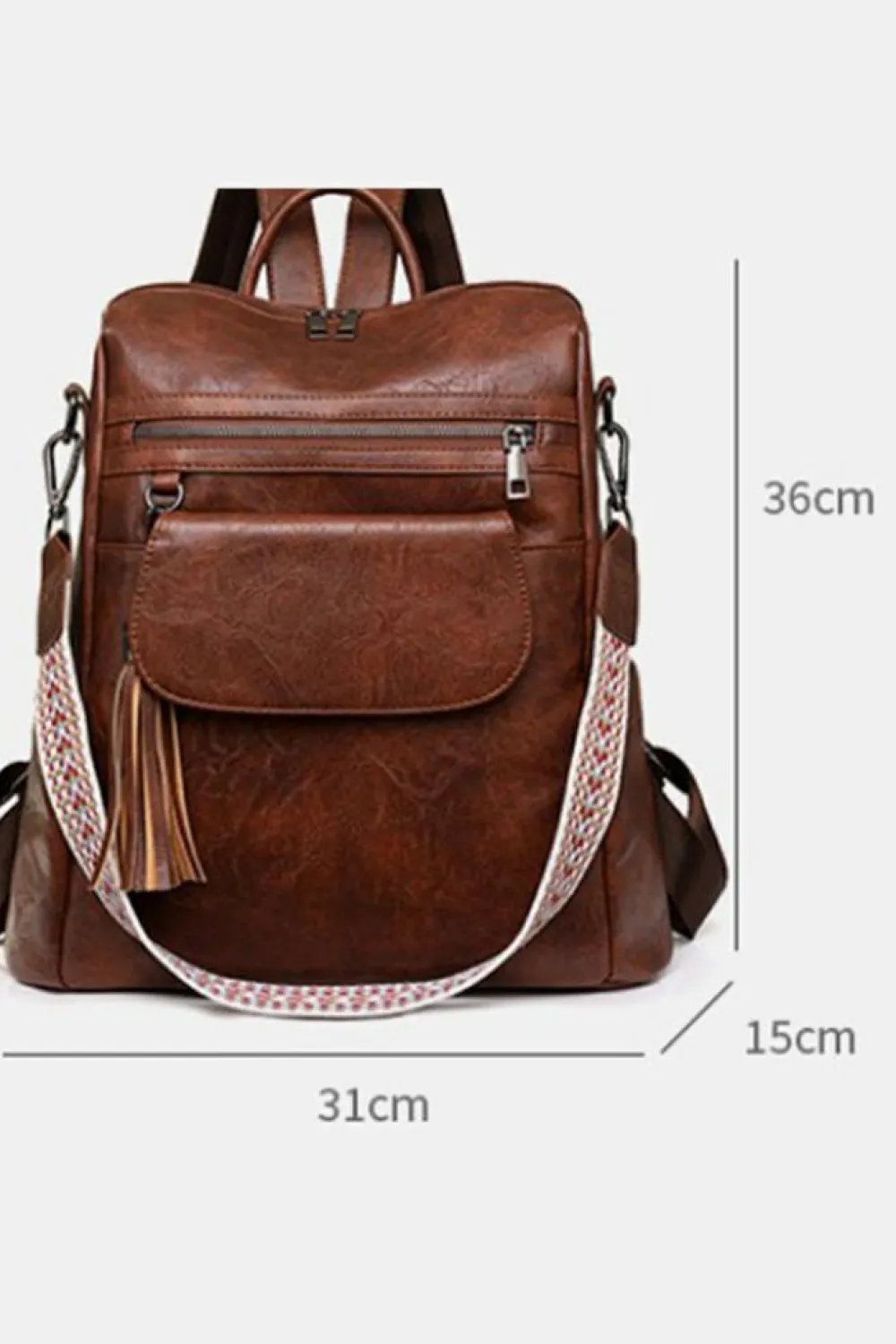 Clearance Dear-Lover Tassel Decor Retro PU Large Capacity Backpack Dark Brown