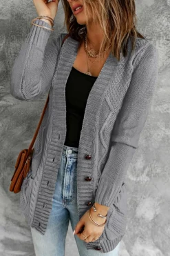 Discount Dear-Lover Front Pocket and Buttons Closure Cardigan Dark Gray