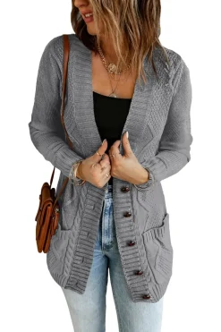 Discount Dear-Lover Front Pocket and Buttons Closure Cardigan Dark Gray