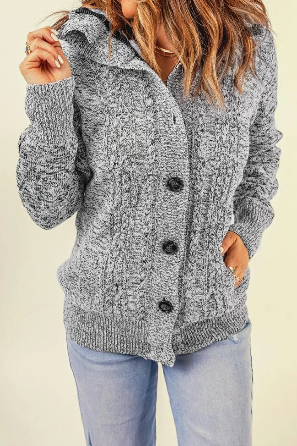 Hot Dear-Lover Long Sleeve Button-up Hooded Cardigans Dark Gray